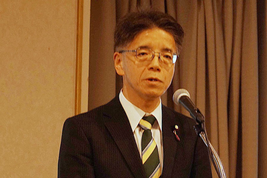 全建の2025年度協議員会であいさつする見坂参議院議員（日本工業経済新聞社【建設メール】より）